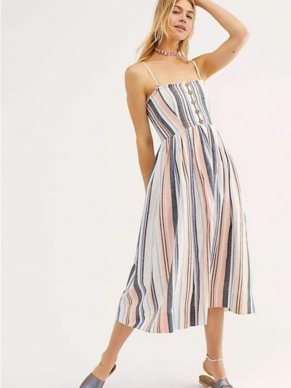 Free People Lilah Multi Striped Pleated Midi Dress - Picture 5 of 5